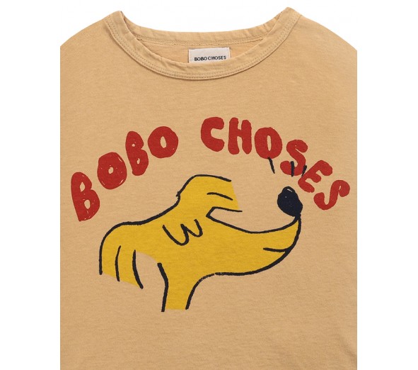 Bobo Choses SNIFFY DOG Ss T-shirt Beige - Orange Mayonnaise