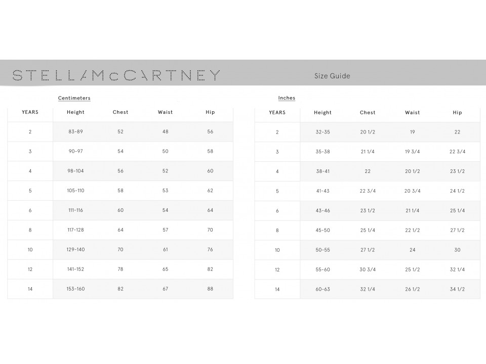 adidas stella mccartney size chart